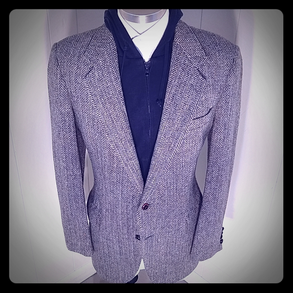 Harris Tweed Herringbone Black White Tan